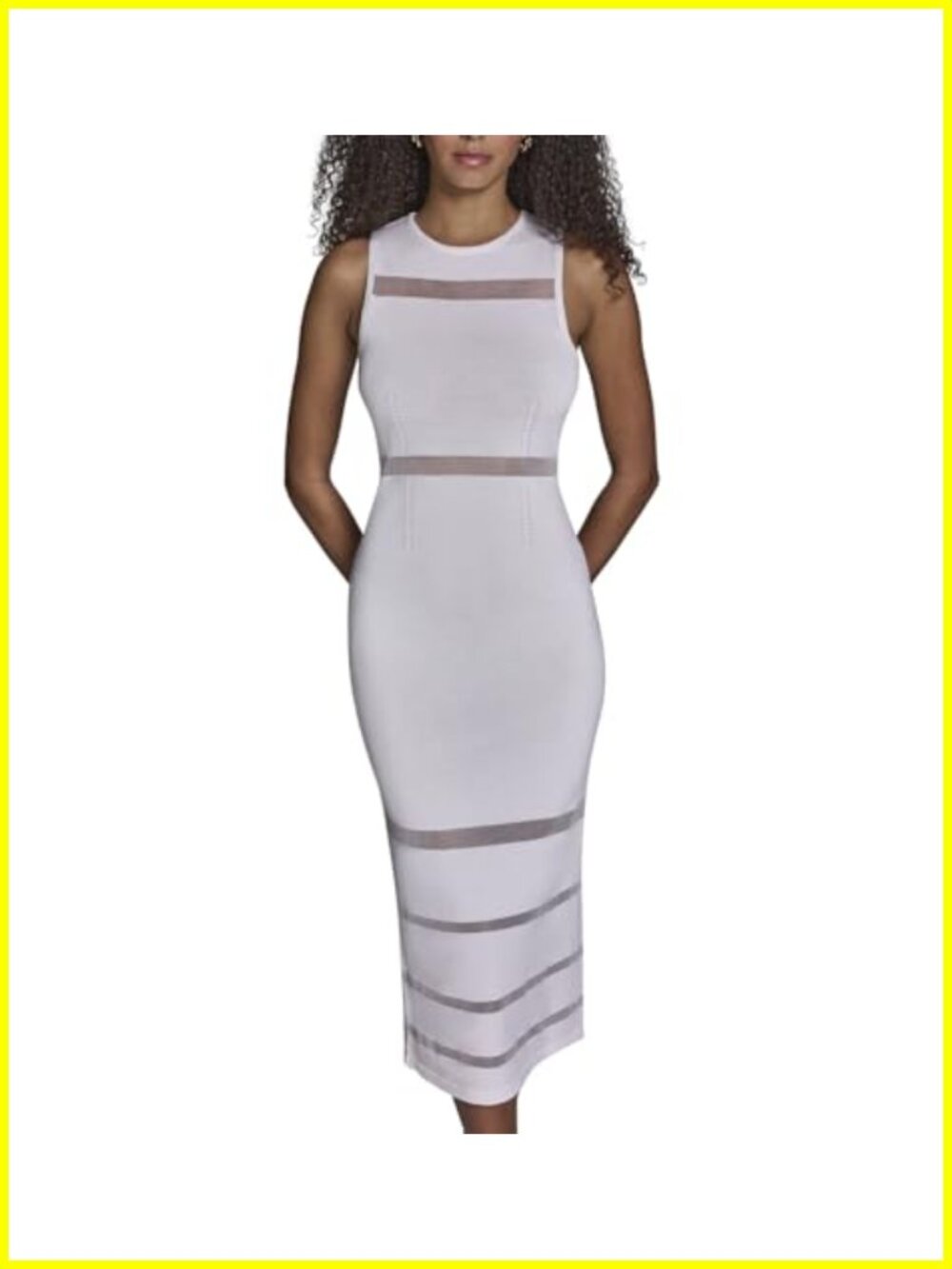 Sleeveless Round Neck Mesh Cutout Bodycon Midi Dress